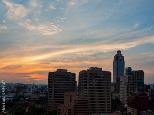 Sunset high angle view of the Taipei cityscape
