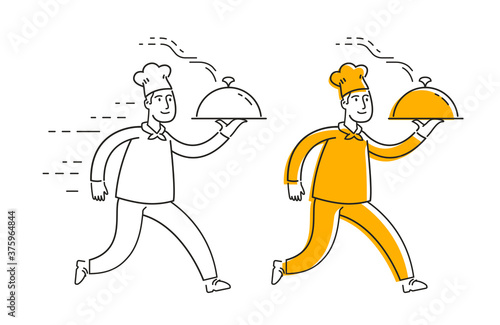 Restaurant, diner symbol. Chef cook carries restaurant cloche