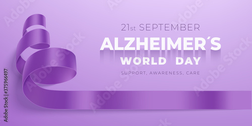 World Alzheimer's day banner with ribbon