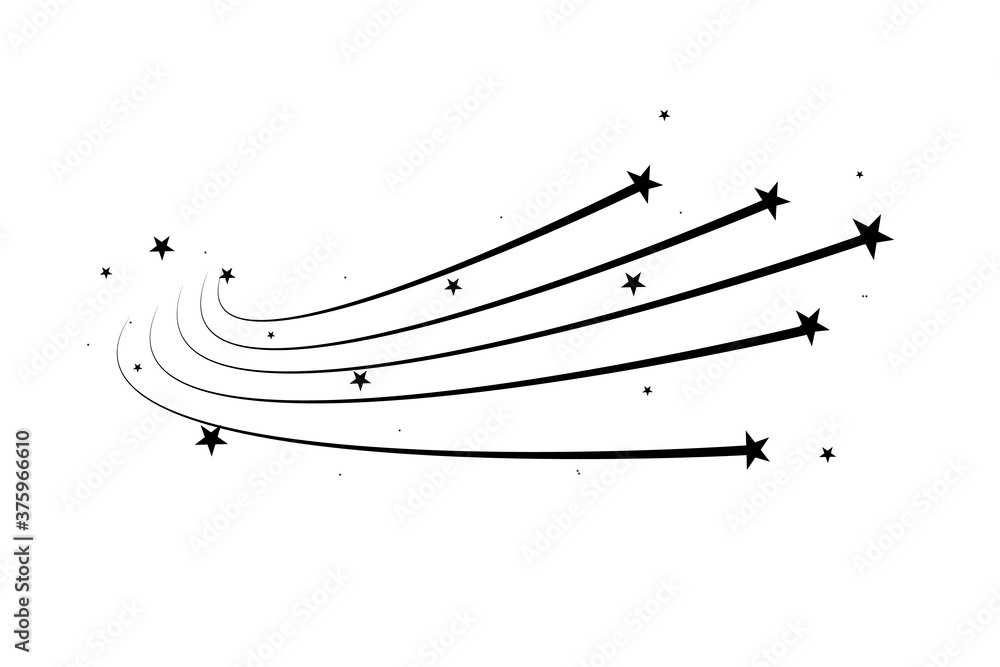 Fototapeta premium Abstract Falling Star - Black Shooting Star with Elegant Star Trail on White Background