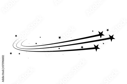 Abstract Falling Star - Black Shooting Star with Elegant Star Trail on White Background