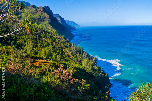 The Steep Na Pali Cliffs on The Kalalau Trail, Na Pali Coast, Kauai, Hawaii, USA