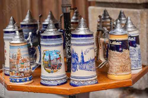 Fototapet souvenir beer cups from Munich