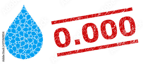 Recursive composition drop and 0.000 unclean stamp seal. Stamp seal includes 0.000 title between parallel lines. Vector mosaic is organized from random drop items.