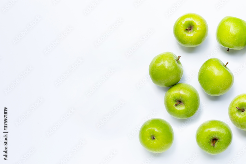 Green apples on white background. Copy space Green apples on white background. Copy space