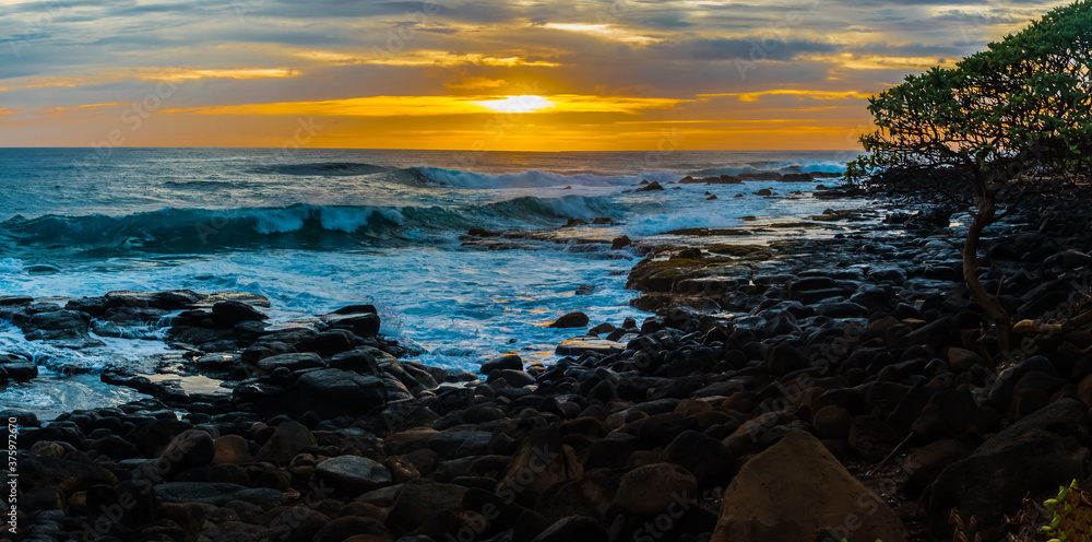 Sunrise on Lava Shoreline of Akuhini Landing ,Ahukini Recreational Pier State Park, Kauai, Hawaii, USA Sunrise on Lava Shoreline of Akuhini Landing ,Ahukini Recreational Pier State Park, Kauai, Hawaii, USA
