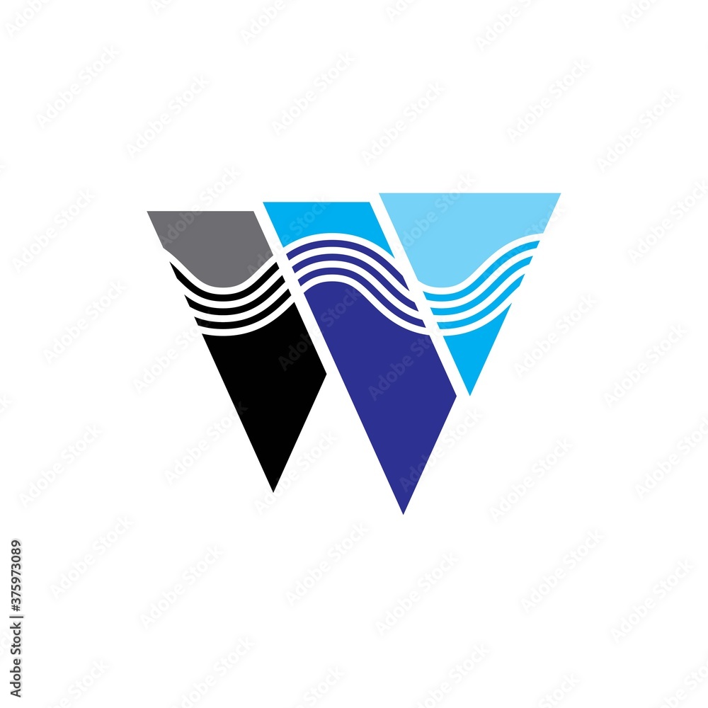 Naklejka premium W letter with Wave logo design vector