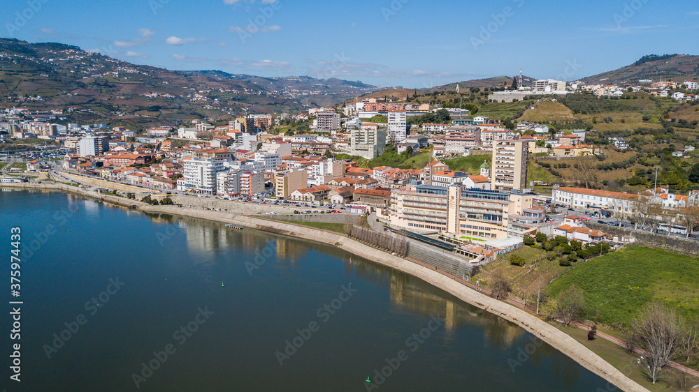 Aerial view of the city of Peso da Régua, Portugal, in the Douro river valley