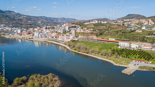 Aerial view of the city of Peso da Régua, Portugal, in the Douro river valley