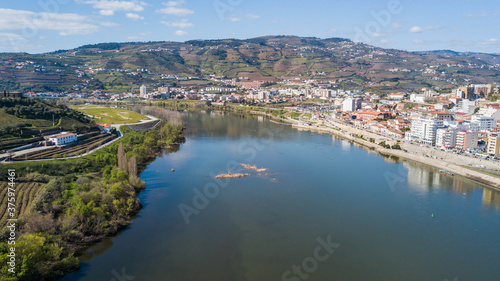 Aerial view of the city of Peso da Régua, Portugal, in the Douro river valley © Jair