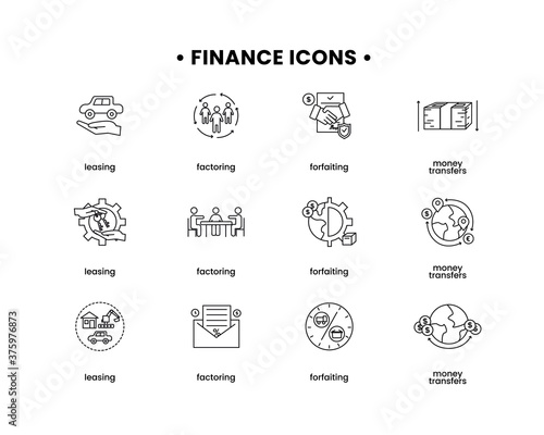 Vector finance illustration. Forfaiting icons set, leasing, factoring, money transfers © GrandDesign