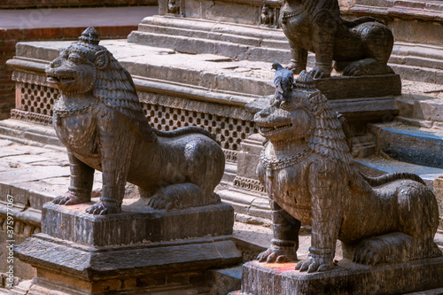 The statue of lion at the entrance of Krishna Mandir(Krishna Template) at Patan Durbar Square, Patan