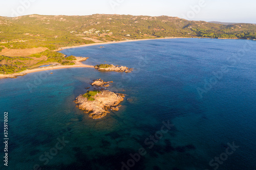 Aerial shot in Sardinia with wonderful beaches and stunning landscapes photo