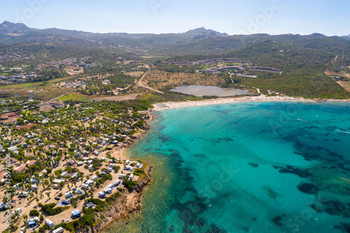 Aerial shot in Sardinia with wonderful beaches and stunning landscapes