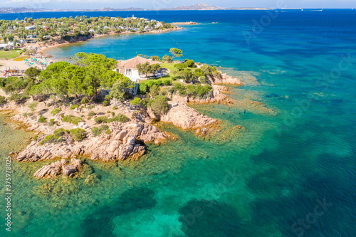 Aerial shot in Sardinia with wonderful beaches and stunning landscapes