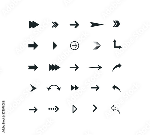 Set of arrows. Collection of different styles. Vector illustration.