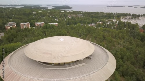 The aerial view of the Haukilahti water tower in Espoo Finland photo