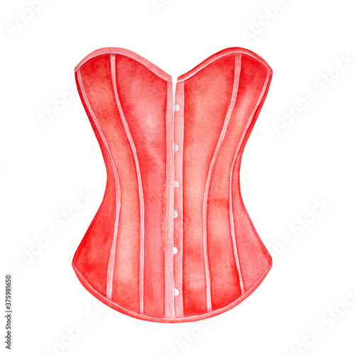 Canvastavla Water color illustration of bright red Boned Bodyshaper Corset