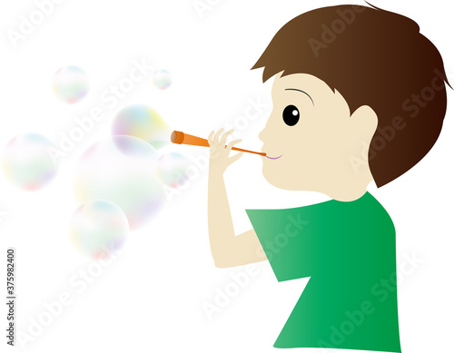 シャボン玉をふく可愛い男の子のイラスト
