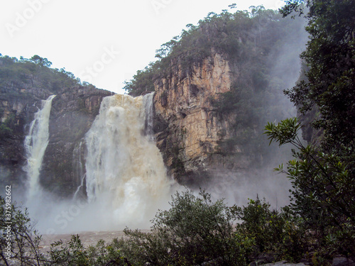 mountain waterfall forest nature rocks