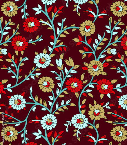 traditional Indian paisley pattern on red    background