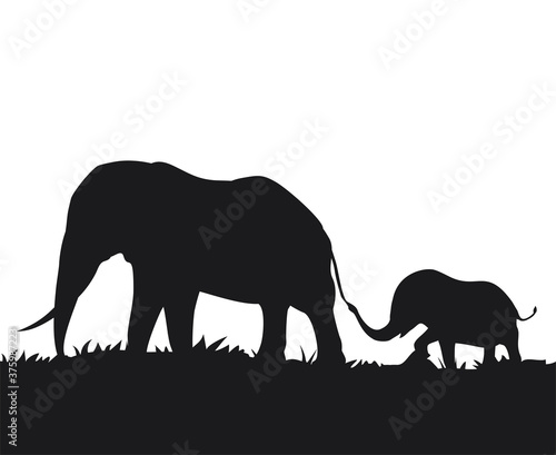 Design of elephants family walking