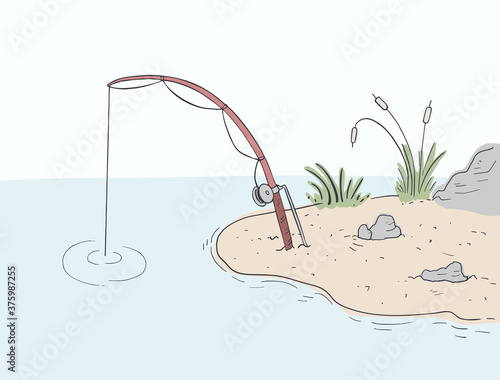 Design of fishing in lake scene