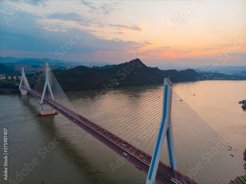 Wuhan Yangtze River and city night and light show scenery