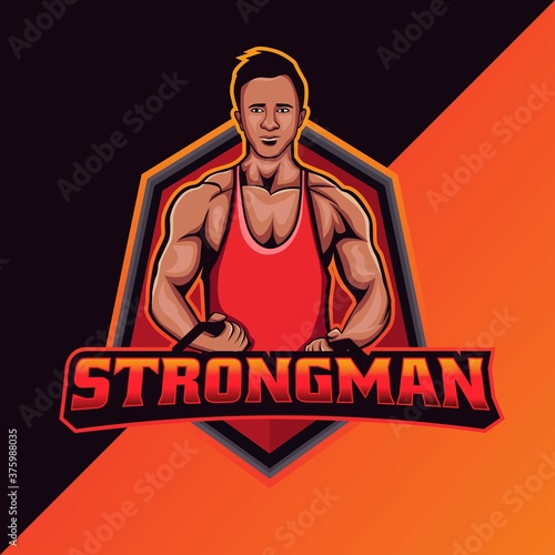 Strongman mascot logo template. perfect for team logo, merchandise, apparel, etc