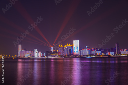 Wuhan Yangtze River and city night and light show scenery © Hao