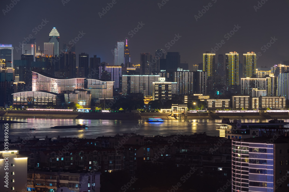 Fototapeta premium Wuhan Yangtze River and city night and light show scenery