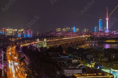 Wuhan Yangtze River and city night and light show scenery photo