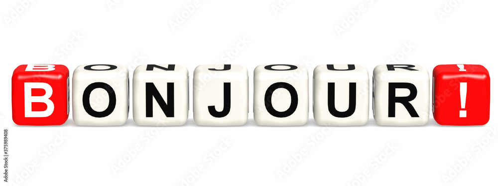 Bonjour cube crossword on white background Bonjour cube crossword on white background