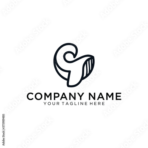 Simple whale logo template design in linear style. Vector illustration.