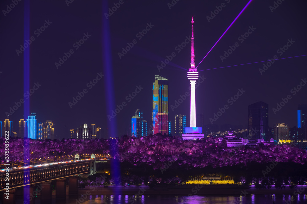Fototapeta premium Wuhan Yangtze River and city night and light show scenery