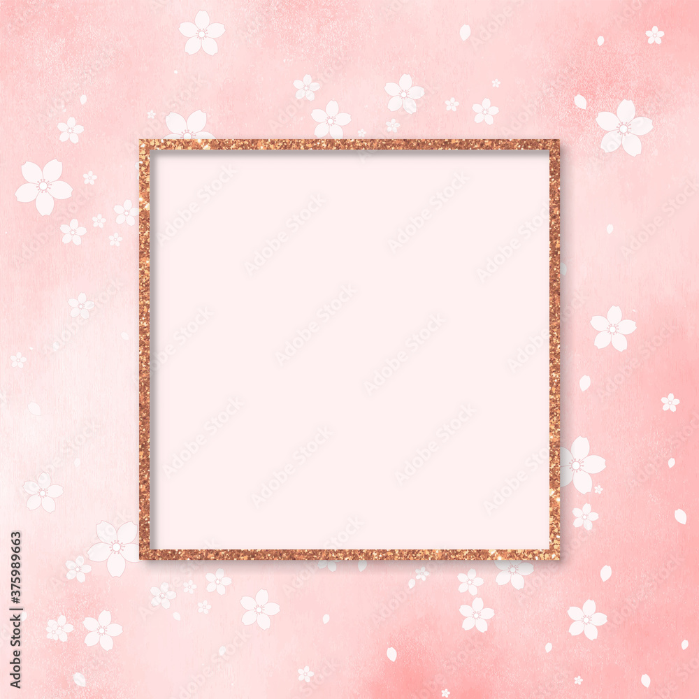 Vector pink Gallery Frame, Mock up pink glitter frame screen template with blank cover, square frame on grunge pink pastel background with sakura flower Vector pink Gallery Frame, Mock up pink glitter frame screen template with blank cover, square frame on grunge pink pastel background with sakura flower