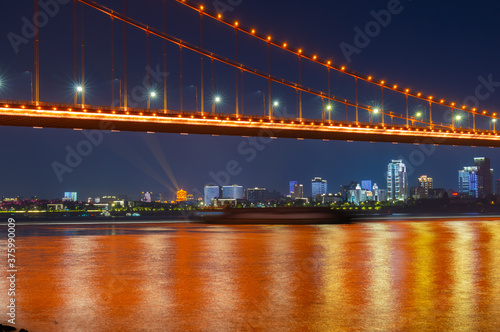 Wuhan Yangtze River and city night and light show scenery