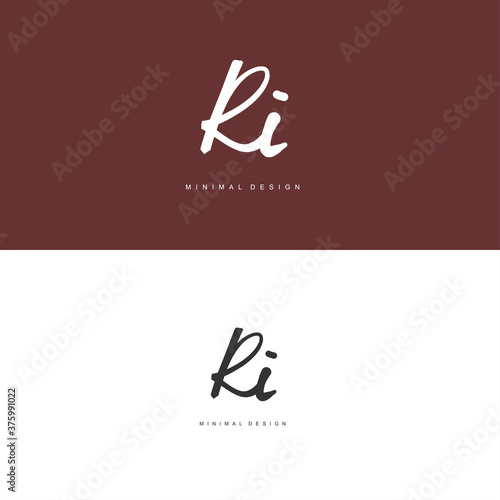 RI Initial handwriting or handwritten logo for identity. Logo with signature and hand drawn style.