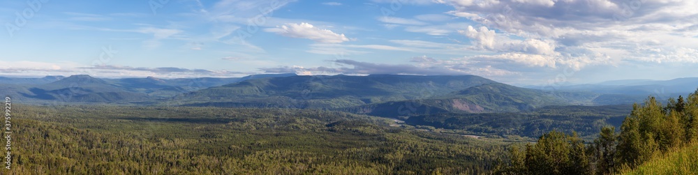 Fototapeta premium Beautiful Panoramic View of Canadian Nature Landscape during a sunny summer day. Taken in Northern British Columbia, Canada. Nature Background Panorama