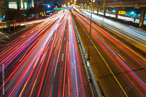 traffic on highway at night