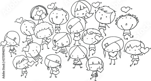 vector cartoon A group of kids