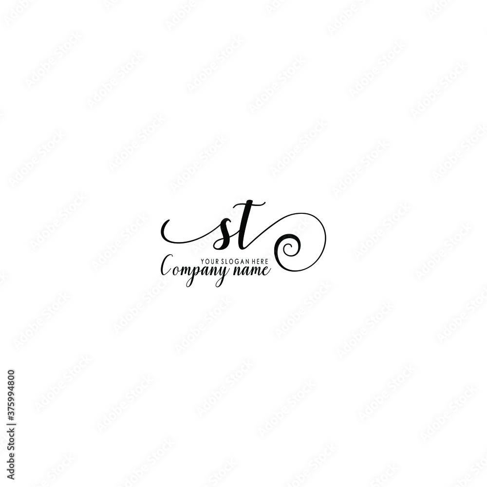 ST Initial handwriting logo template vector ST Initial handwriting logo template vector