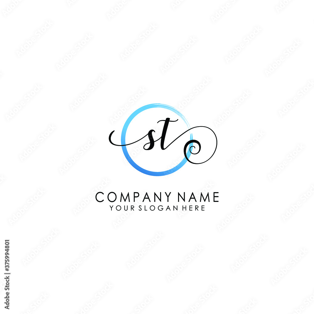 ST Initial handwriting logo template vector ST Initial handwriting logo template vector