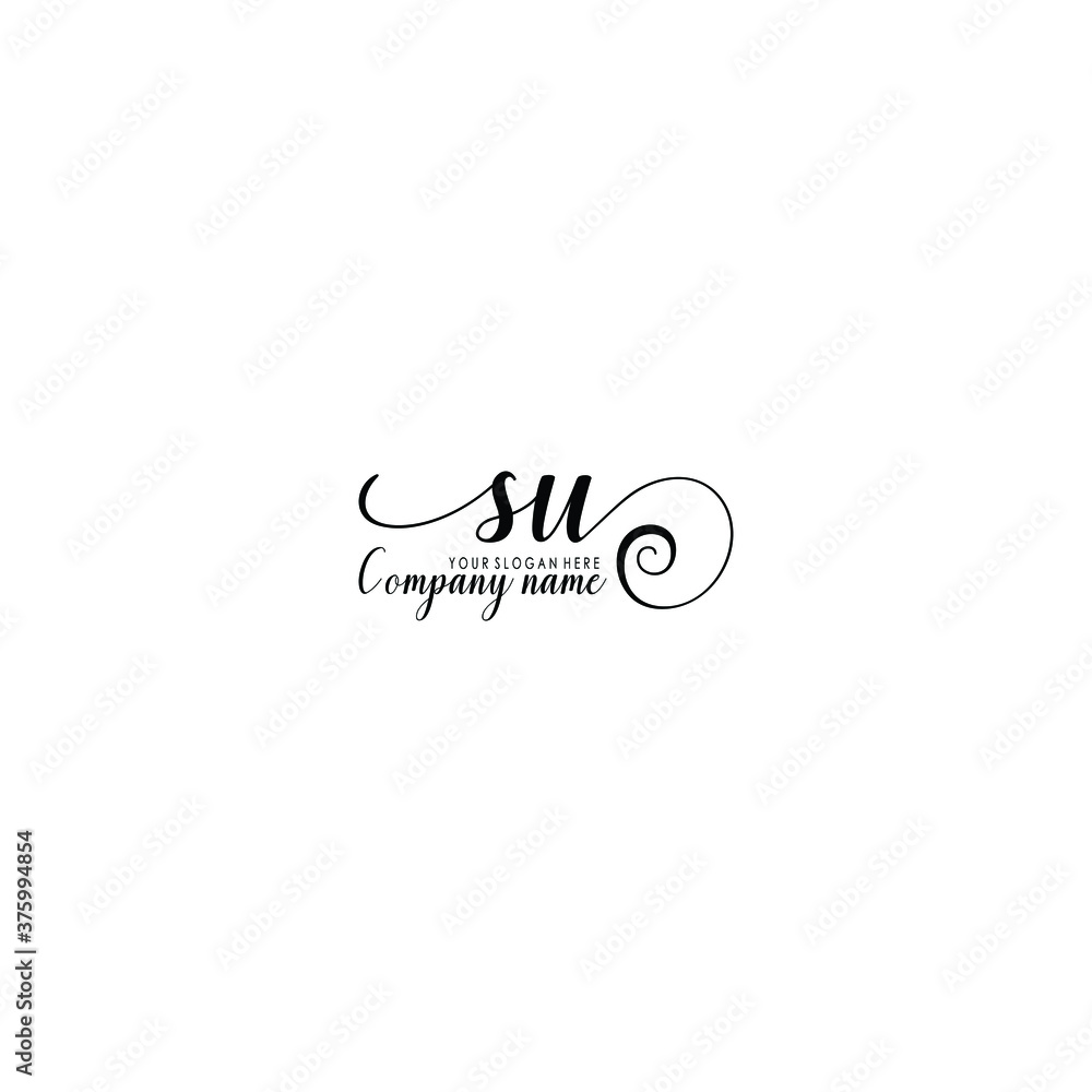 SU Initial handwriting logo template vector