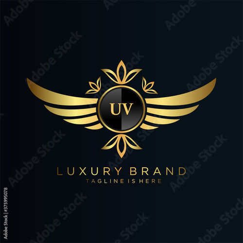 UV Letter Initial with Royal Template.elegant with crown logo vector, Creative Lettering Logo Vector Illustration.