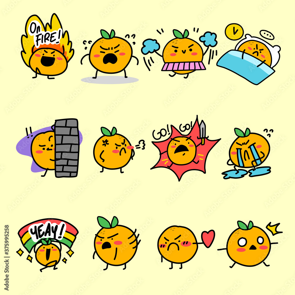 Expressive Orange Mascot Character Vector Flat Illustration