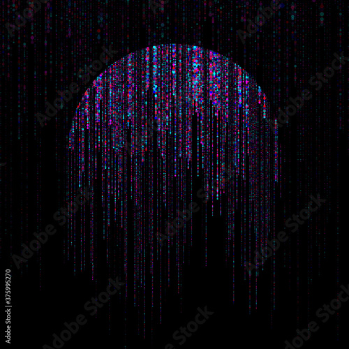 Big data visualization. Circle stream of falling multicolored data units. Science, technology theme. Vector illustration.