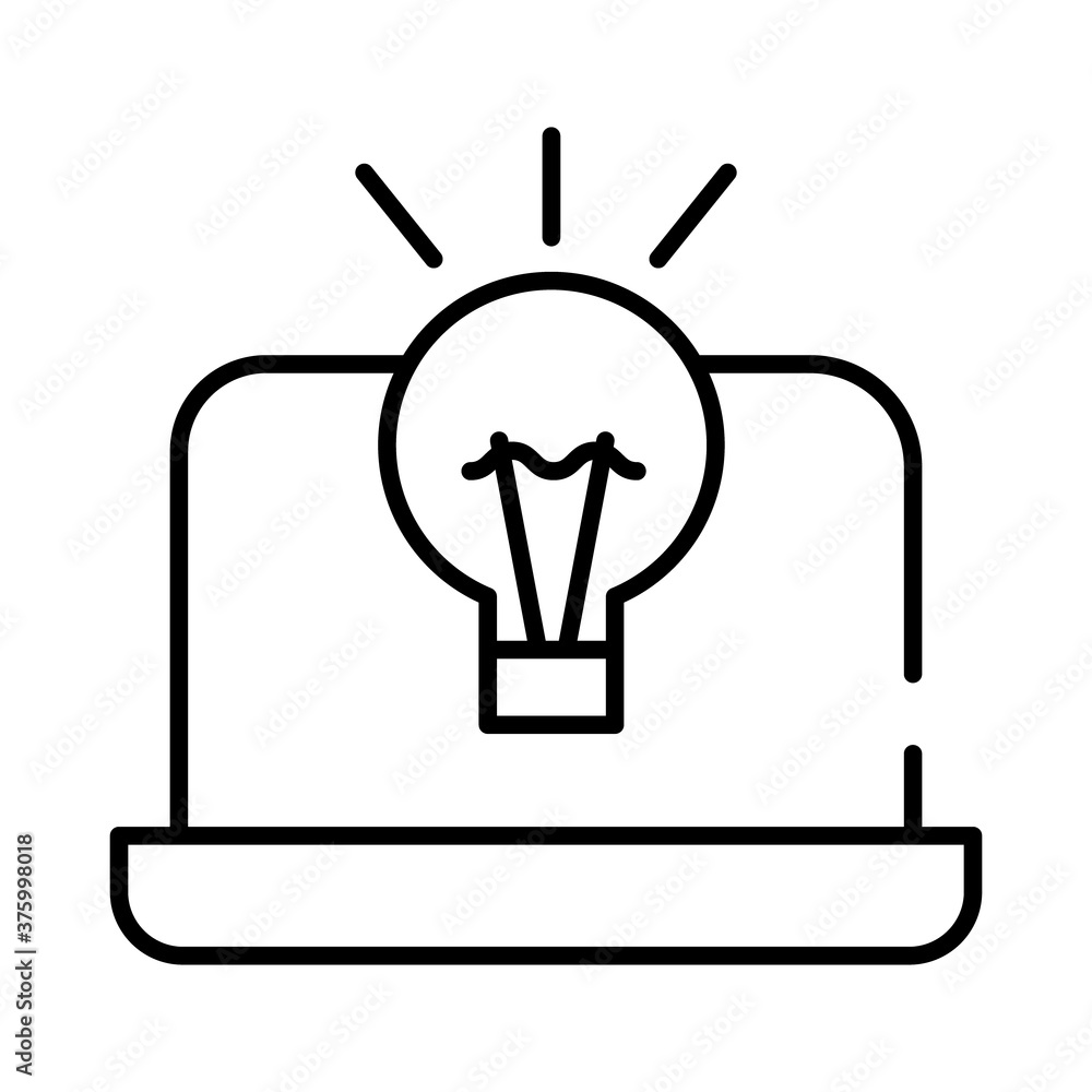 laptop with bulb line style icon laptop with bulb line style icon