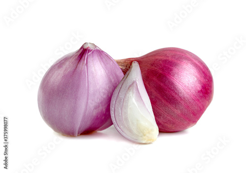 shallots onion cut in half isolated on a white background