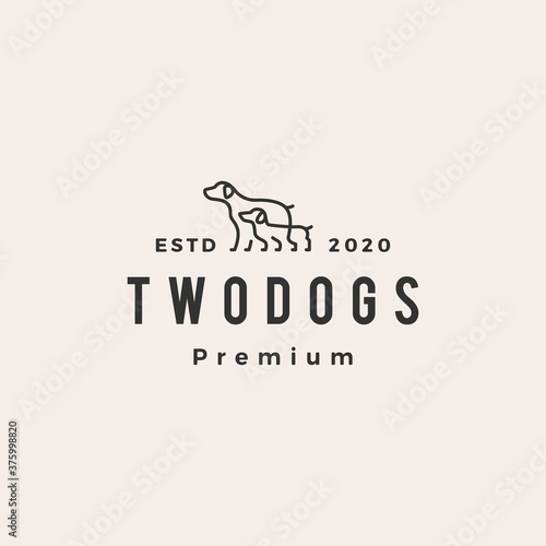 two dog hipster vintage logo vector icon illustration